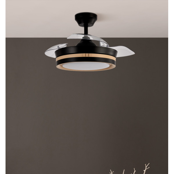 Ventilador Dc Viper Negro/madera 48w 3aspas 91d 4800lm 6vel 3000k,4500k,6000k, Remoto+temporizador+memoria