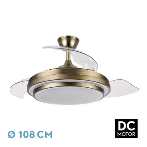 Ventilador Dc Ibe 59w 6980lm Cuero 3 Asp.desp. 107d 3000-4000-6000k Remoto, Reg.intensidad, Memoria Y Temporizador