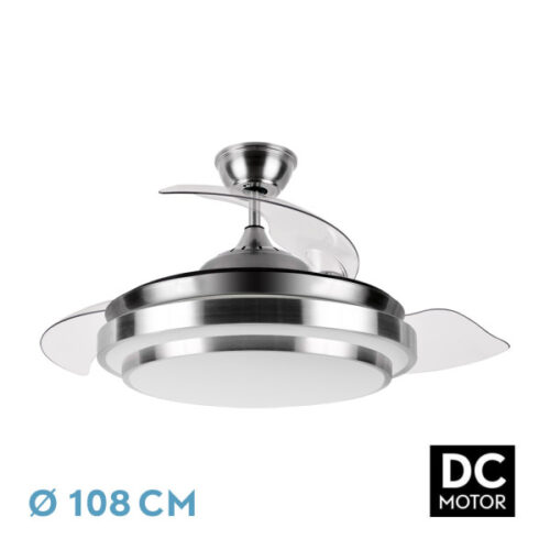 Ventilador DC Ibe 59w 6980lm Niquel 3 Asp.desp. 107d 3000-4000-6000k Remoto, Reg.intensidad, Memoria Y Temporizador