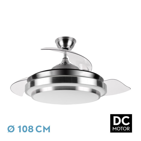 Ventilador DC Ibe 59w 6980lm Niquel 3 Asp.desp. 107d 3000-4000-6000k Remoto, Reg.intensidad, Memoria Y Temporizador