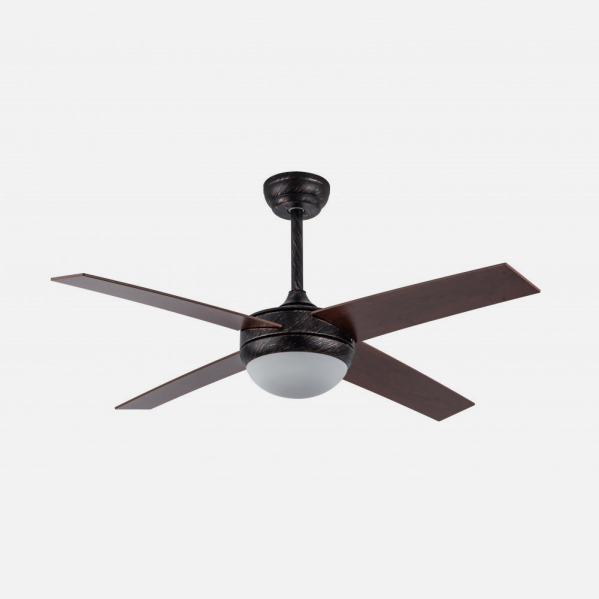 Ventilador Dc Ciro 2xe27 Marron Rustico  4 Aspas Nogal  35/45x116,8d Remoto Y Temporizador