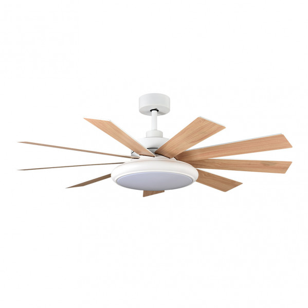 Ventilador Dc Pireo 36w Blanco 9 Aspas Blanca/haya  6 Vel 3000k, 4500k, 6000k 3800lm 132d C/remoto, Memoria Y Temporizador