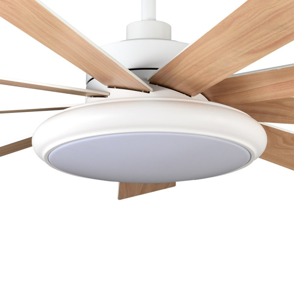 Ventilador Dc Pireo 36w Blanco 9 Aspas Blanca/haya  6 Vel 3000k, 4500k, 6000k 3800lm 132d C/remoto, Memoria Y Temporizador