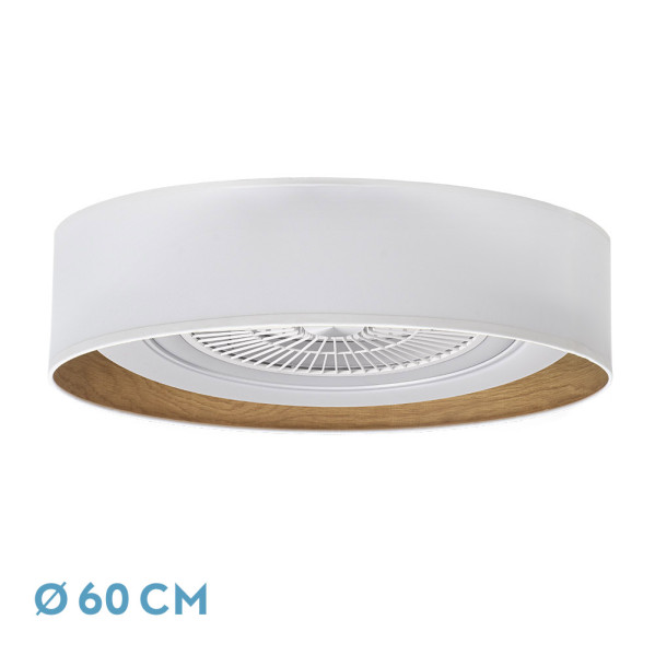 Ventilador Tania 72w Blanco/madera Clara 6120lm 5 Aspas 3col Remoto,memoria,reg.Intensidad,temporizador 25x60x60 Cm