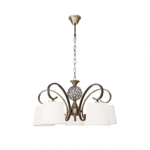 Lampara Bogota 5xe14 Cuero Pantalla Beis  Regx57x57 Cm