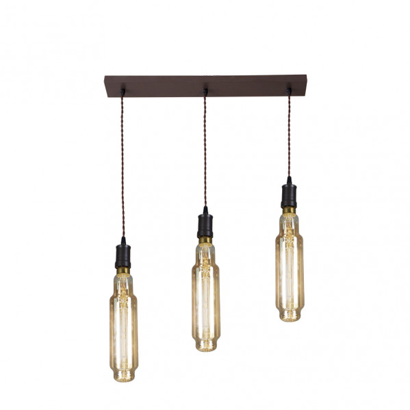 Lampara Elio 3xe27 Marron/ambar  Bombillas   Incluidas 24w 3000k 1920lm Regx64x8 Cm