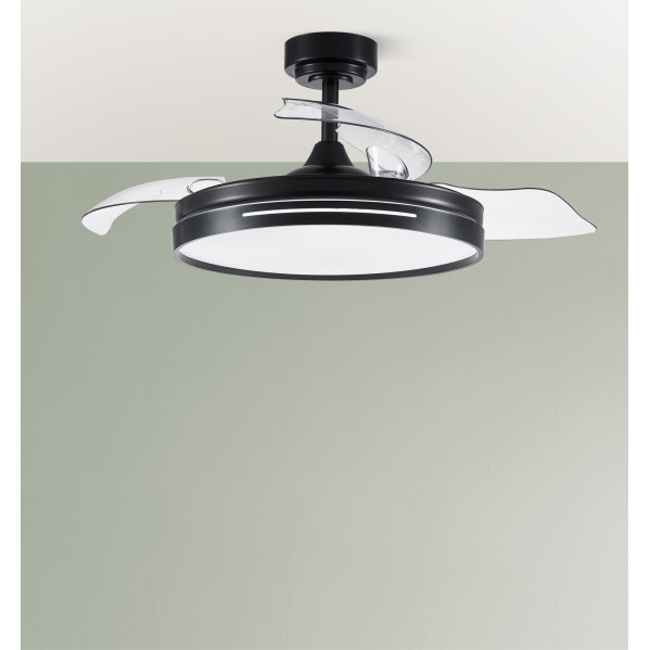 Ventilador DC 72w Micenas Negro 3 Aspas 108d  6 Veloc. 7200lm 3 Colores C/remoto, Memoria Y Temporizador  24