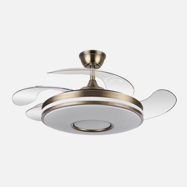 Ventilador Dani 59w 6980lm Cuero 4 Aspas Desplegables 107d 3000-4000-6000k Remoto, Reg.Intensidad, Memor. Y Tempor. 24