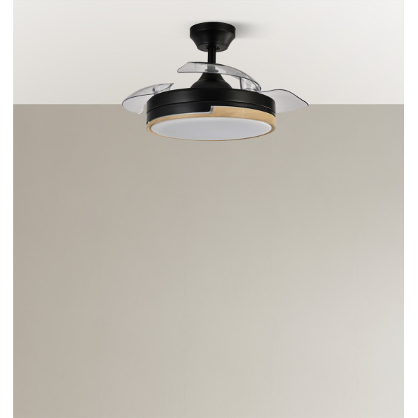 Ventilador Dc 48w Olimpia Negro/madera 3aspas 91d 4800 Lm 6vel 3000k,4500k,6000k, remoto+temporizador+memoria
