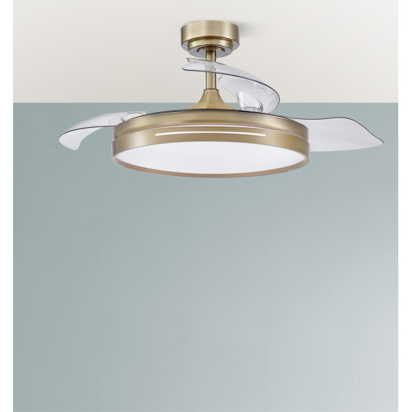 Ventilador Dc 72w Micenas Cuero 3asp.transp.108d  6vel 7200lm 3col Remoto,reg.intensidad,memoria Y Temporizador 24