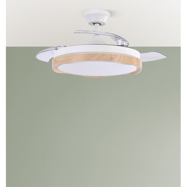 Ventilador Dc Blondi Blanco/haya 72w 3aspas 107d 7200lm 6vel 3000k,4500k,6000k, Remoto+temporizador+memoria