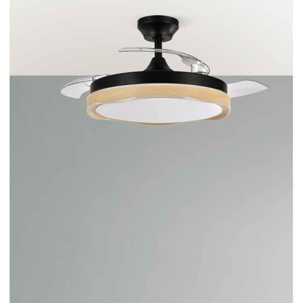 Ventilador Dc Blondi Negro/madera 72w 3aspas107d 7200lm 6vel 3000k,4500k,6000k Remoto+temporizador+memoria