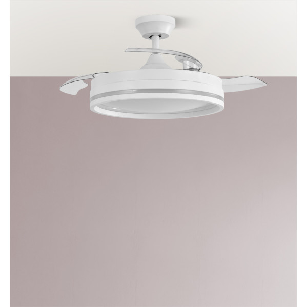 Ventilador Dc Cerrato Blanco 72w 3aspas Desplegables 107d 7200lm 6vel 3000k,4500k,6000k, Remoto+temporizador+memoria