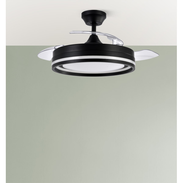 Ventilador Dc Cerrato Negro 72w 3aspas Desplegables 107d 7200lm 6vel 3000k,4500k,6000k, Remoto+temporizador+memoria