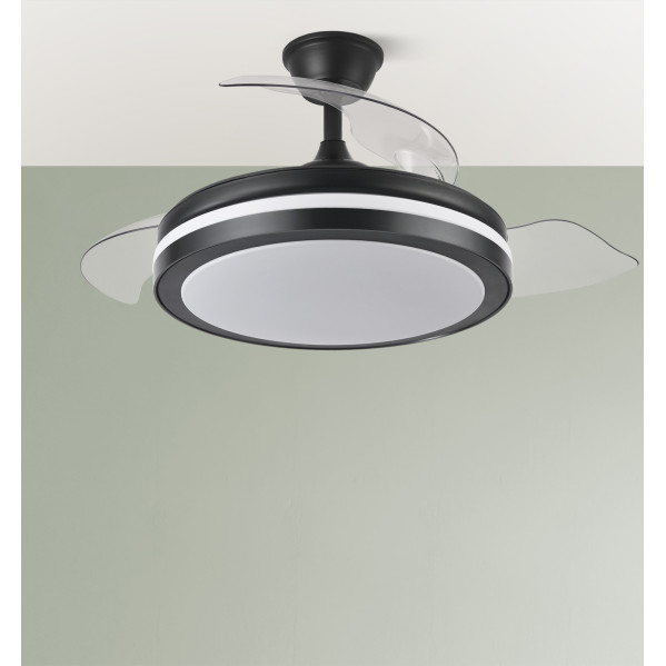 Ventilador Dc Esparta Plus 72w 6120lm Negro 107d 3aspas Desp.3000-4000-6000k Remoto+ Temporizador+ Memoria