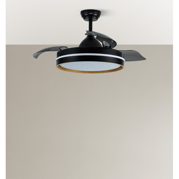 Ventilador Dc Nalon 72w Negro/madera Oscura 3aspas109d 7200lm 3000k,4500k,6000k Remoto+memoria+temporizador