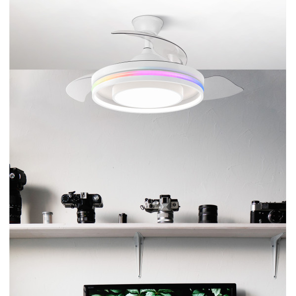 Ventilador Dc Pitufo 57w Blanco 3asp107d 3990lm Rgb  +3000-4500-6500k Reg.intensidad+remoto+memo+temporiz