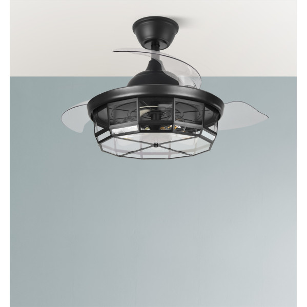 Ventilador Dc Tornado Negro 5xe27 107d 3aspas Desplegables 6velocidades C/remoto Y Temporizador