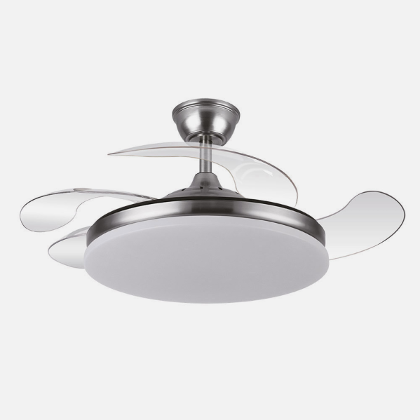 Ventilador Dc Tridente 59w Niquel 4aspas Desp.107d 6980lm Reg.intensidad Remoto+temporizador+memoria 3000-4000-6000k