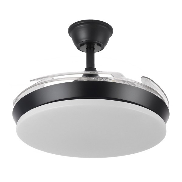 Ventilador Dc Tridente Mini 59w Negro 4aspas Desp.91d 6980lm Reg.intensidad Remoto+temporizador+memoria 3000-4000-6000k