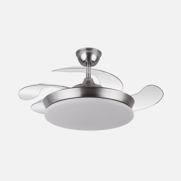 Ventilador Dc Tridente Mini 59w Niquel 4aspas Desp.91d 6980lm Reg.intensidad Remoto+temporizador+memoria 3000-4000-6000k