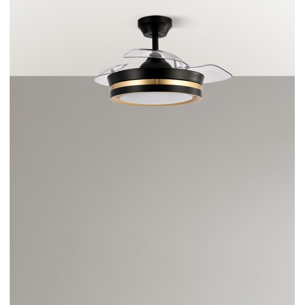 Ventilador Dc Viper Negro/oro 48w 3aspas 91d 4800lm 6vel 3000k,4500k,6000k, Remot+temporizador+memoria