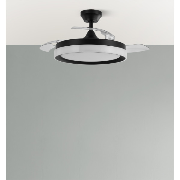 Ventilador Dc Zenit Negro 72w 3aspas Desplegables 107d 7200lm 6vel 3000k,4500k,6000k, Remoto+temporizador+memoria