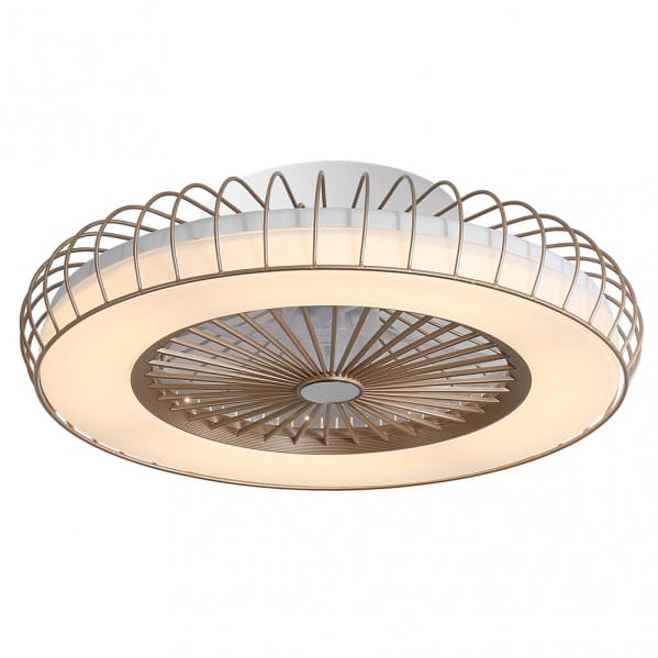 Ventilador 72w Dc Albonez Dorado 5 Aspas Transp. 18x53x53cm 6 Vel. 3 Colores C/remoto, Memoria, Temp. y Reg.Intensidad 6120lm