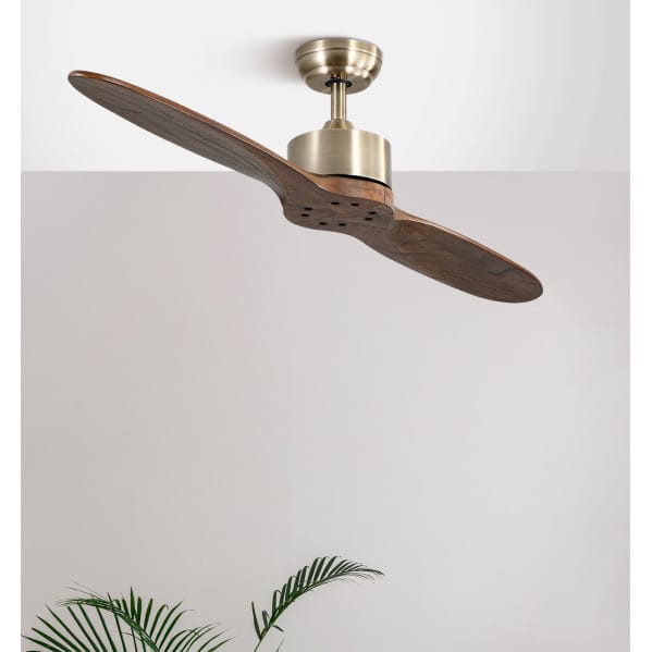 Ventilador Dc Leste Cuero 2 Aspas Roble Sin Luz 5 Velocidades Remoto Temporizador 132d