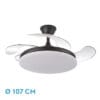 Ventilador Dc Tridente 59w Negro 4aspas Desp. 107d 6980lm Reg.intensidad Remoto+temporizador+memoria 3000-4000-6000k