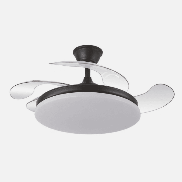 Ventilador Dc Tridente 59w Negro 4aspas Desp. 107d 6980lm Reg.intensidad Remoto+temporizador+memoria 3000-4000-6000k