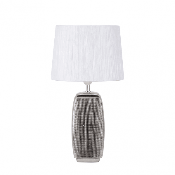 Sobremesa Cerámica Sucupira 1xe27 Plata Brillo  C/pant Blanca 54x30x30 Cm