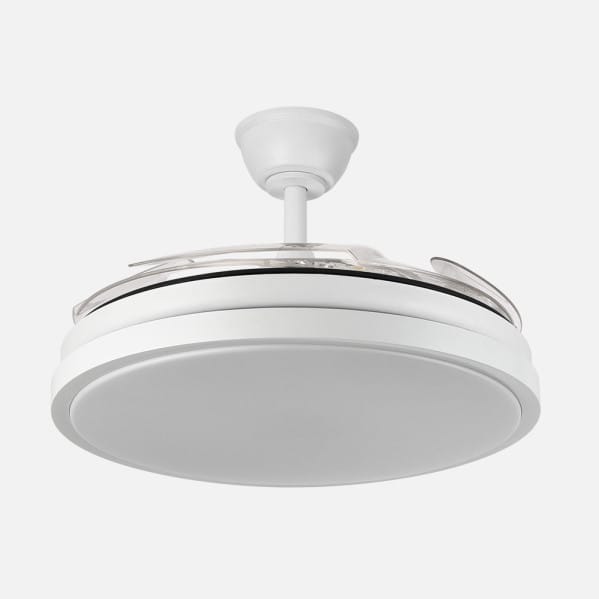 Ventilador Dc Escorpion 59w Blanco 4aspas desplegables 107d Reg.intensidad 6980lm 3000-4000-6000k Remoto+ Temporizador+ Memoria