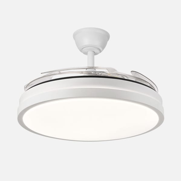 Ventilador Dc Escorpion 59w Blanco 4aspas desplegables 107d Reg.intensidad 6980lm 3000-4000-6000k Remoto+ Temporizador+ Memoria