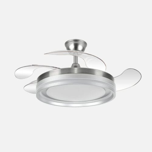 Ventilador Dc Cerrato Niquel 59w 4aspas Desplegables 107d 6980lm 6vel 3000k,4000k,6000k, Remoto+reg.intens.+temporizador+memoria
