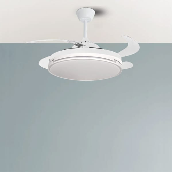 Ventilador Dc Papiro 59w Blanco 4aspas desp.107d 5900lm Reg.intensidad 3000k,4000k,6000k Remoto+ Memoria+ Temporizador