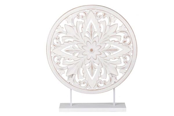 249085-2 Adorno de Mesa Mandala en Madera Calada Blanca | 40x48 cm