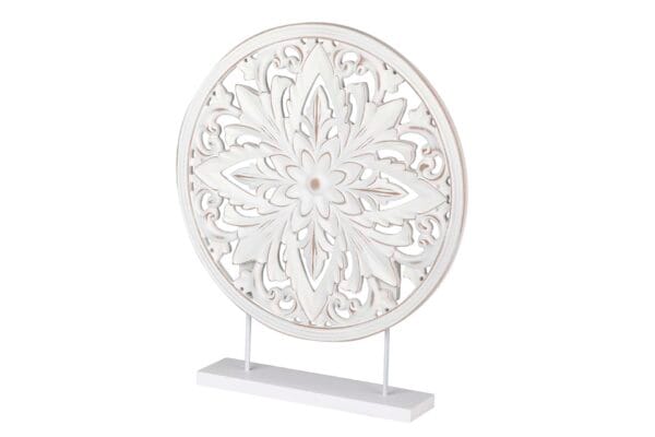 249085 Adorno de Mesa Mandala en Madera Calada Blanca | 40x48 cm