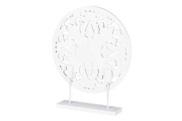 249085-7 Adorno de Mesa Mandala en Madera Calada Blanca | 40x48 cm
