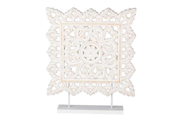 249088-2 Panel Decorativo Rectangular en Madera Calada Blanca | 40x48 cm