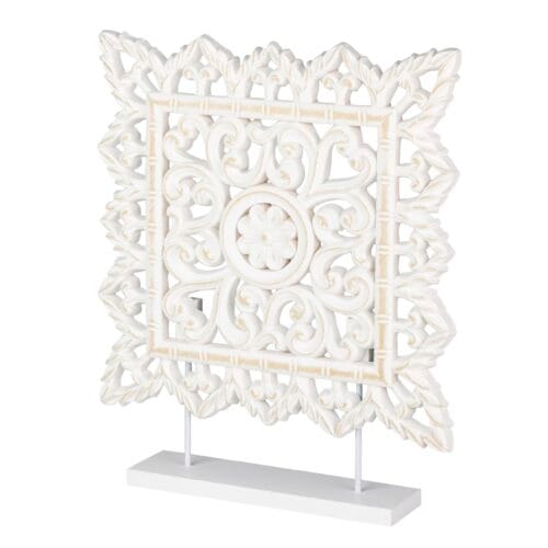 Panel Decorativo Rectangular en Madera Calada Blanca | 40x48 cm