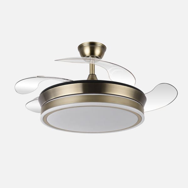 Ventilador Dc Bayomo Cuero 59w 6980lm 91d 4asp.desplegables 3000-4000-6000k Remoto, Regulable Intensidad, Temporizador, Memoria