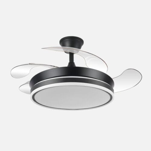 Ventilador Dc Bayomo Negro 59w 6980lm 91d 4asp.desplegables 3000-4000-6000k Remoto, Regulable Intensidad, Temporizador, Memoria