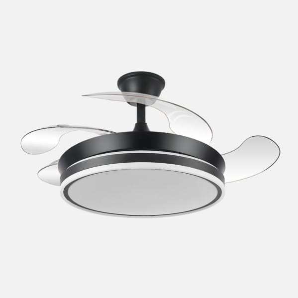 Ventilador Dc Bayomo Negro 59w 6980lm 91d 4asp.desplegables 3000-4000-6000k Remoto, Regulable Intensidad, Temporizador, Memoria