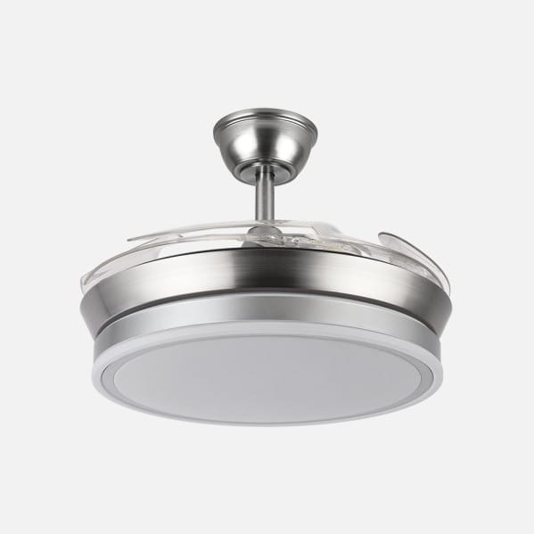 Ventilador Dc Bayomo Niquel 59w 6980lm 91d 4asp.desplegables 3000-4000-6000k Remoto, Regulable Intensidad, Temporizador, Memoria