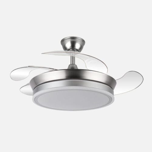 Ventilador Dc Bayomo Niquel 59w 6980lm 91d 4asp.desplegables 3000-4000-6000k Remoto, Regulable Intensidad, Temporizador, Memoria