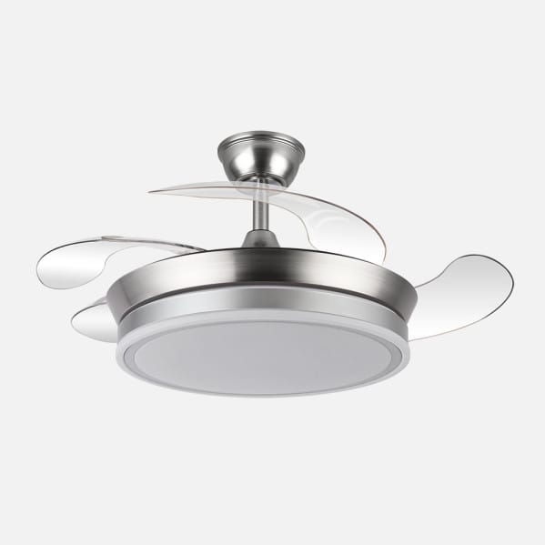 Ventilador Dc Bayomo Niquel 59w 6980lm 91d 4asp.desplegables 3000-4000-6000k Remoto, Regulable Intensidad, Temporizador, Memoria