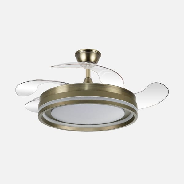 Ventilador Dc Cerrato Cuero 59w 4aspas Desplegables 107d 6980lm 6vel 3000k,4000k,6000k, Remoto+reg.intens+temporizador+memoria