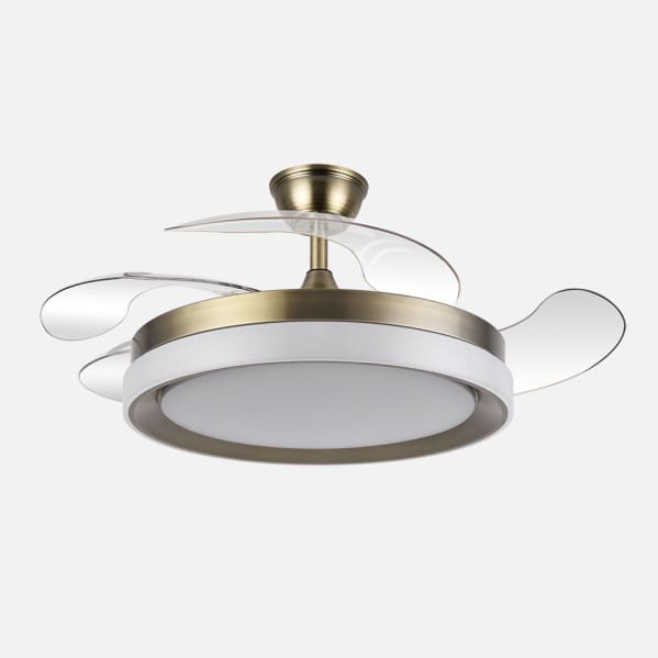 Ventilador Dc Zenit Cuero 59w 4aspas Desplegables 107d 6980lm 6vel 3000k,4000k,6000k, Remoto+reg.intens+temporizador+memoria