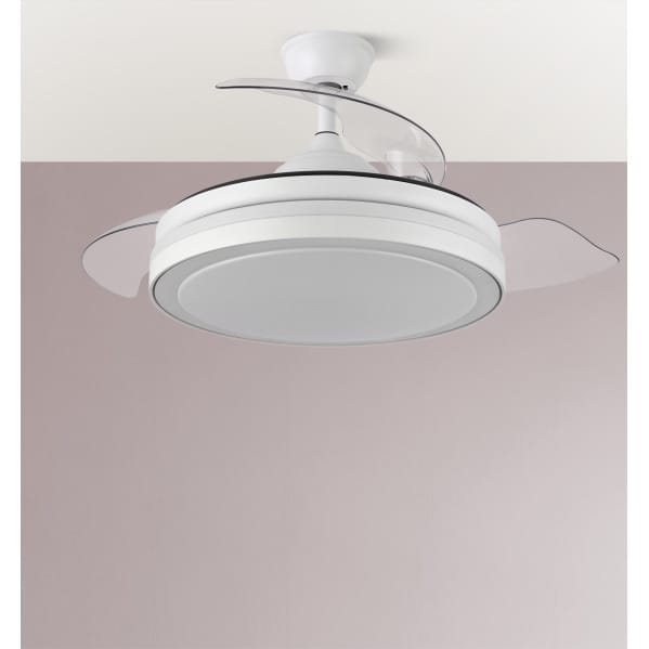 Ventilador Dc Esparta Plus 59w 6980lm Blanco 3 Aspas Desp. 107d 3 Colores C/Remoto+ Temporizador+ Memoria